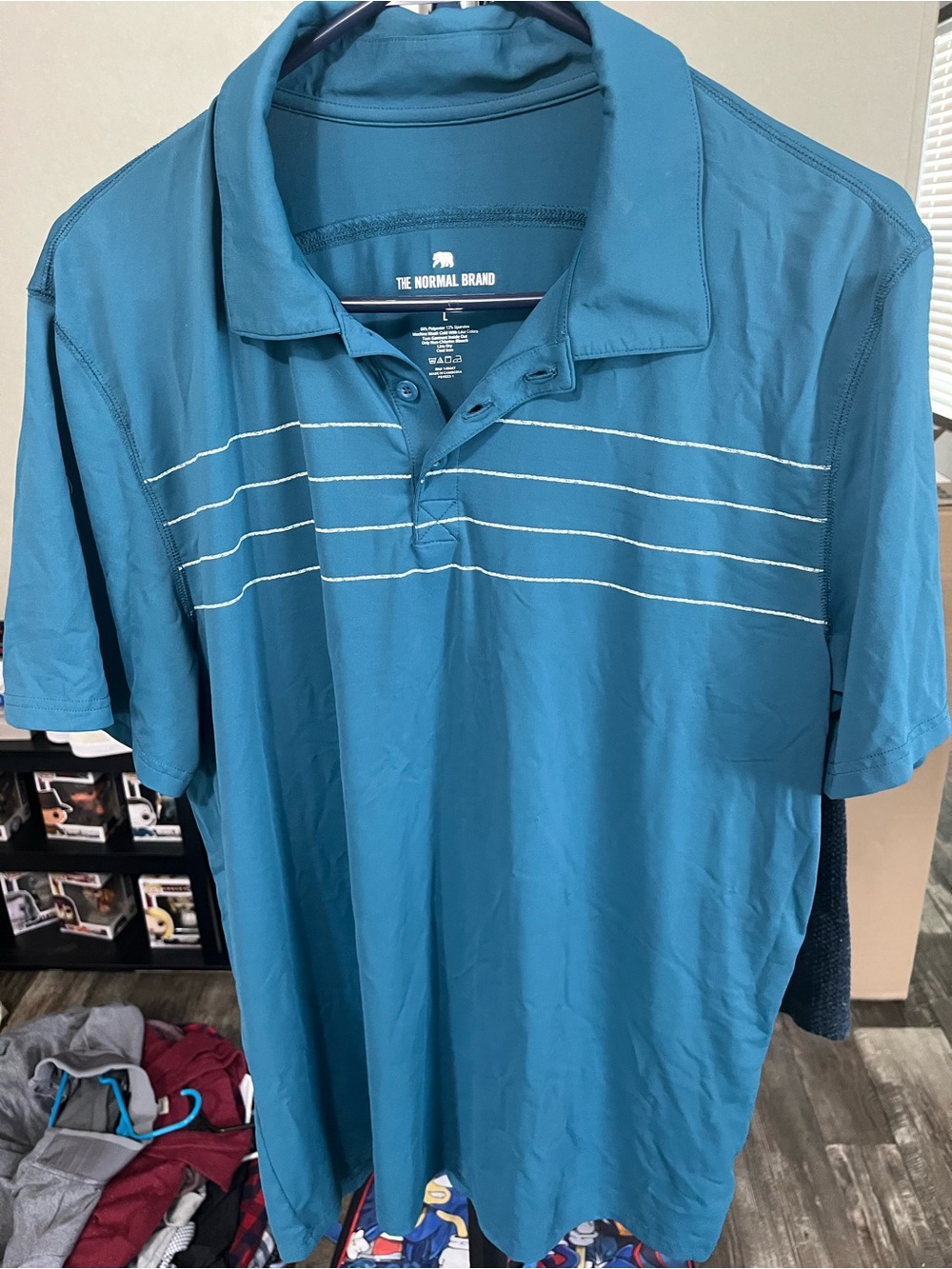 The Normal Brand Teal Short-Sleeve Polo with Subtle Stripes